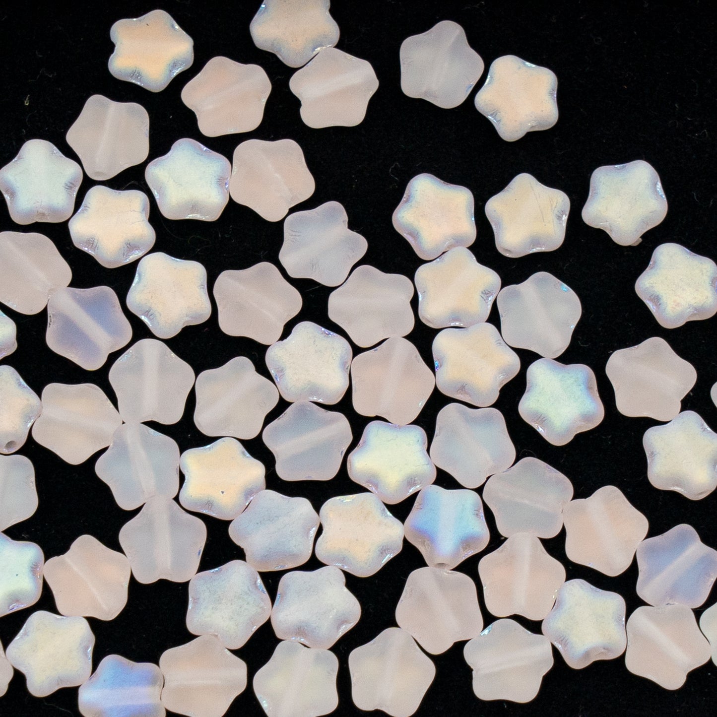 OUTLET 10  grams Flat Star Beads, 6 x 6 mm, Transparent Pink Matte Ab (70110-84100-28701), Glass, Czech Republic