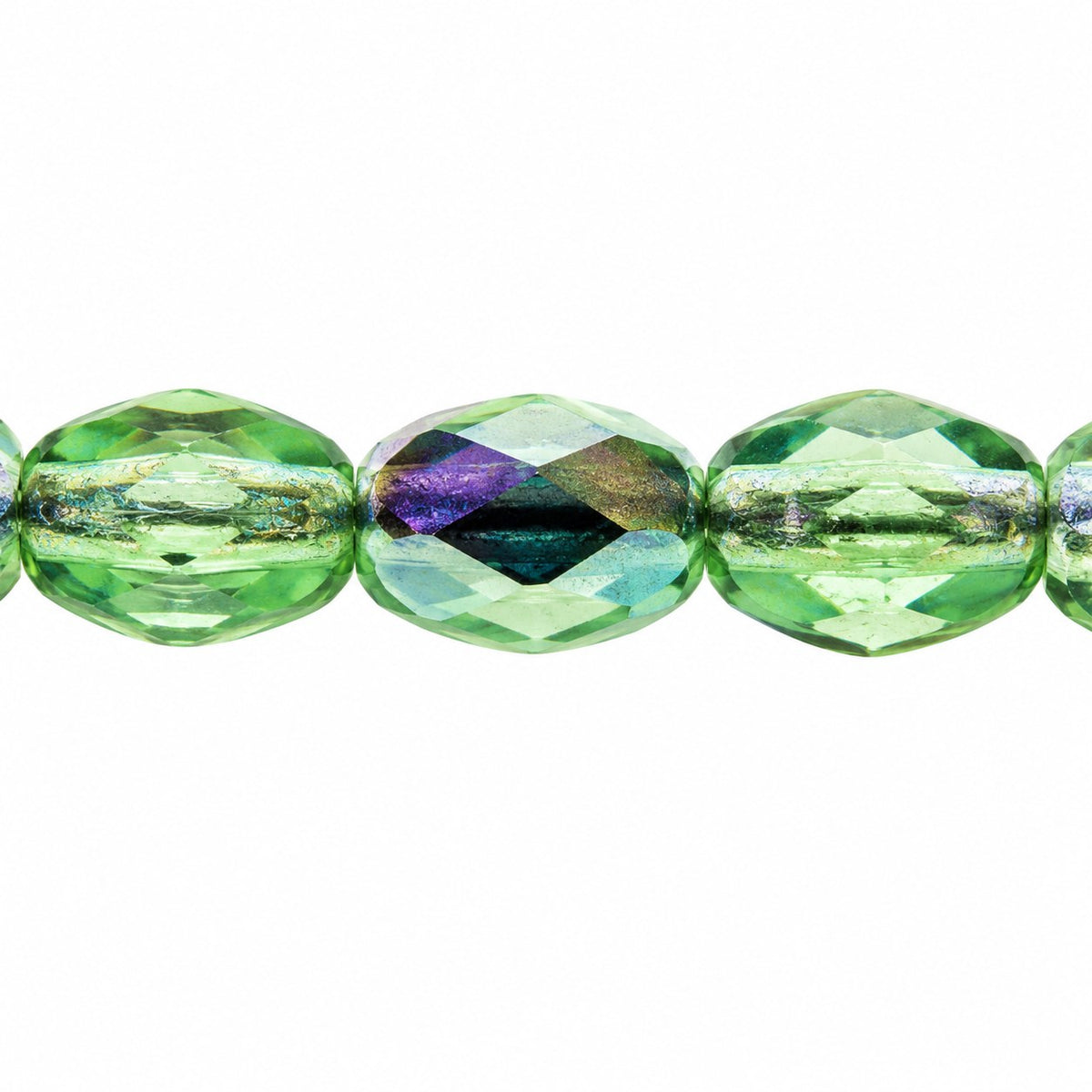 Oval Faceted Beads, Transparent Green 23001 (50500-23001), Glass, Czech Republic