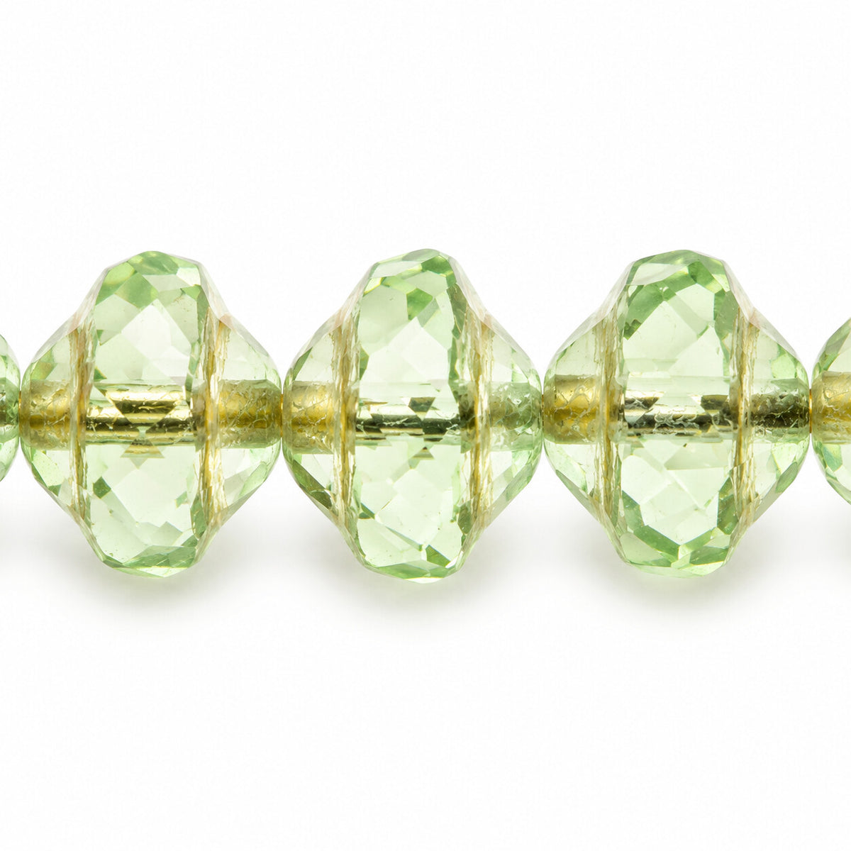 Faceted Special Cut Beads, Transparent Green Gold Lined (50510-54202), Glass, Czech Republic
