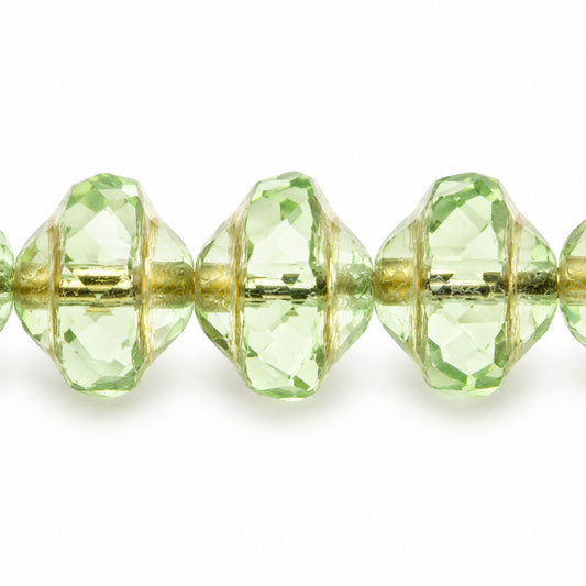 Faceted Special Cut Beads, Transparent Green Gold Lined (50510-54202), Glass, Czech Republic