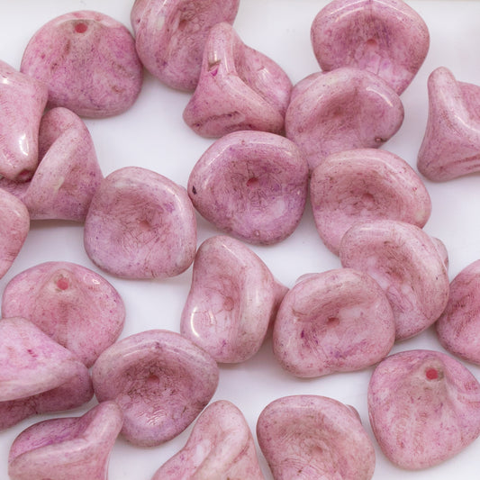 OUTLET 250g/50g Daylily Flower Beads, 12 x 10 mm, White Luster Lila (02010-14494), Glass, Czech Republic