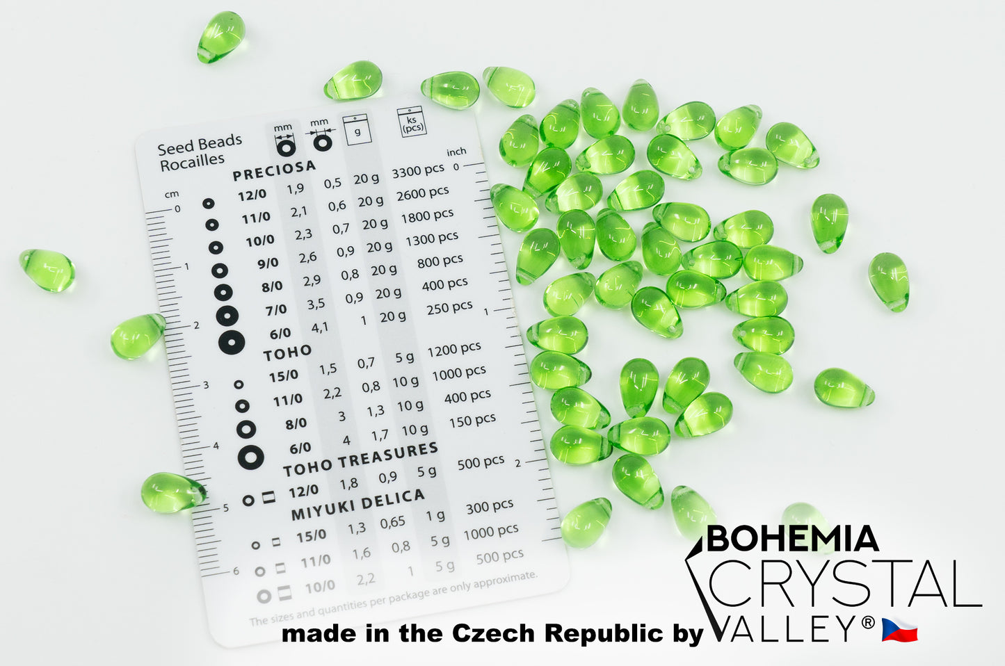 Teardrop Drop Beads, Transparent Simple Green, Glass, Czech Republic