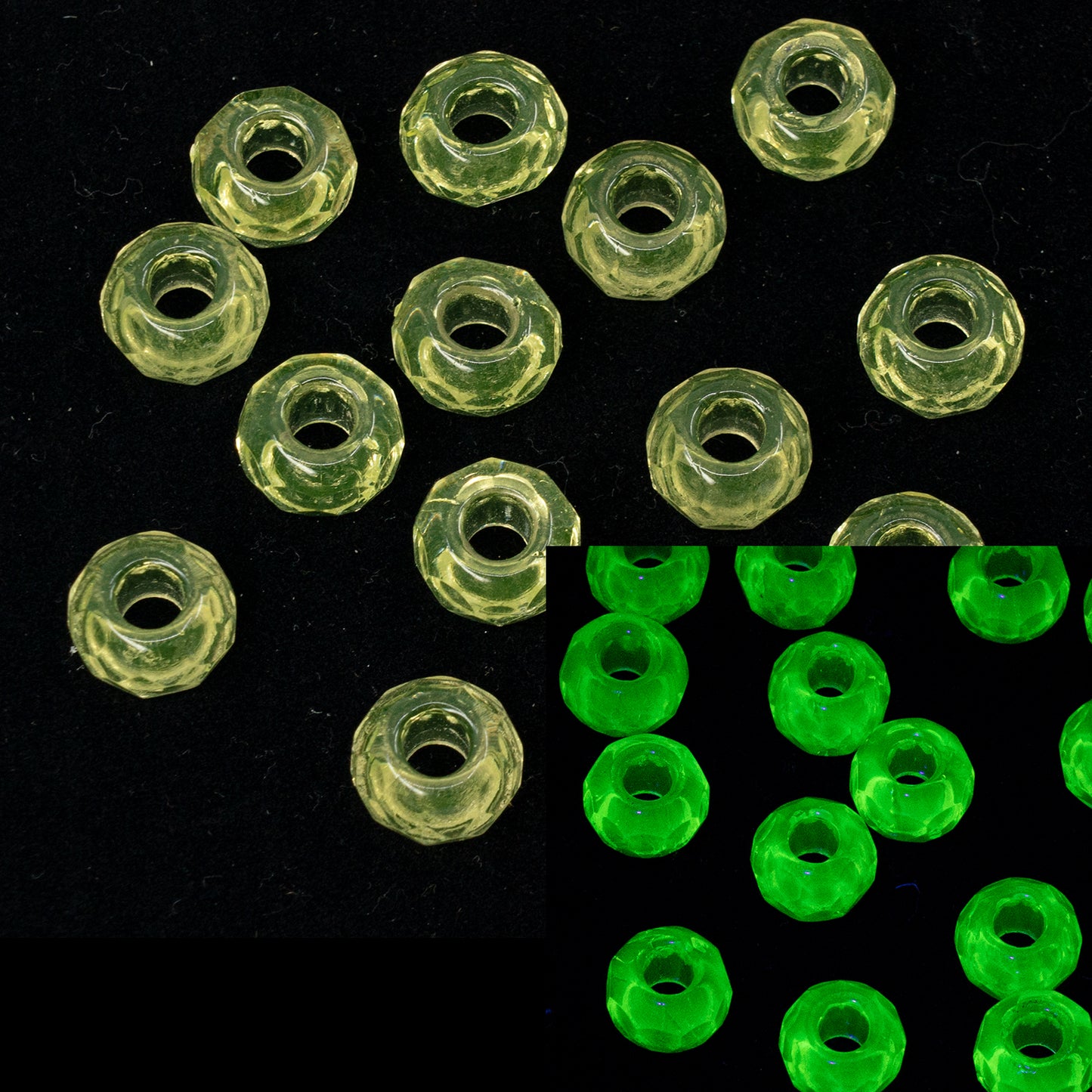 OUTLET 10克 刻面圆珠 火抛光 大孔 8 x 12毫米 透明黄色 (80130) 玻璃，捷克共和国