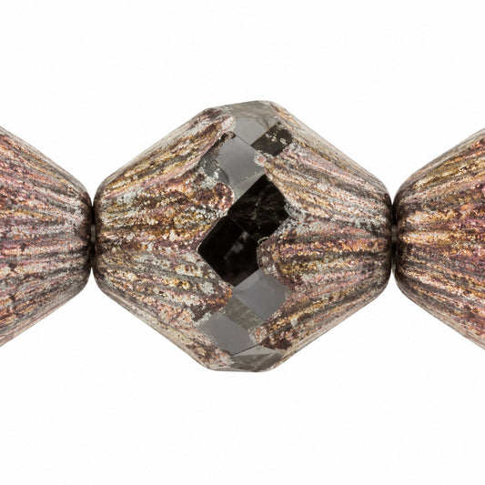 Faceted Special Cut Beads Lanterns, Black Stain With Luster Blue (23980-65431), Glass, Czech Republic