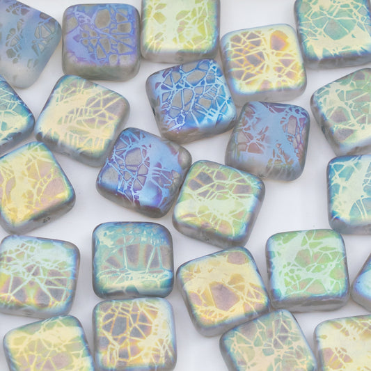 OUTLET 250g/50g Square Beads, 10 x 10 mm, Batika Mixed Colors 227 (BATIKA-MIX-227), Glass, Czech Republic