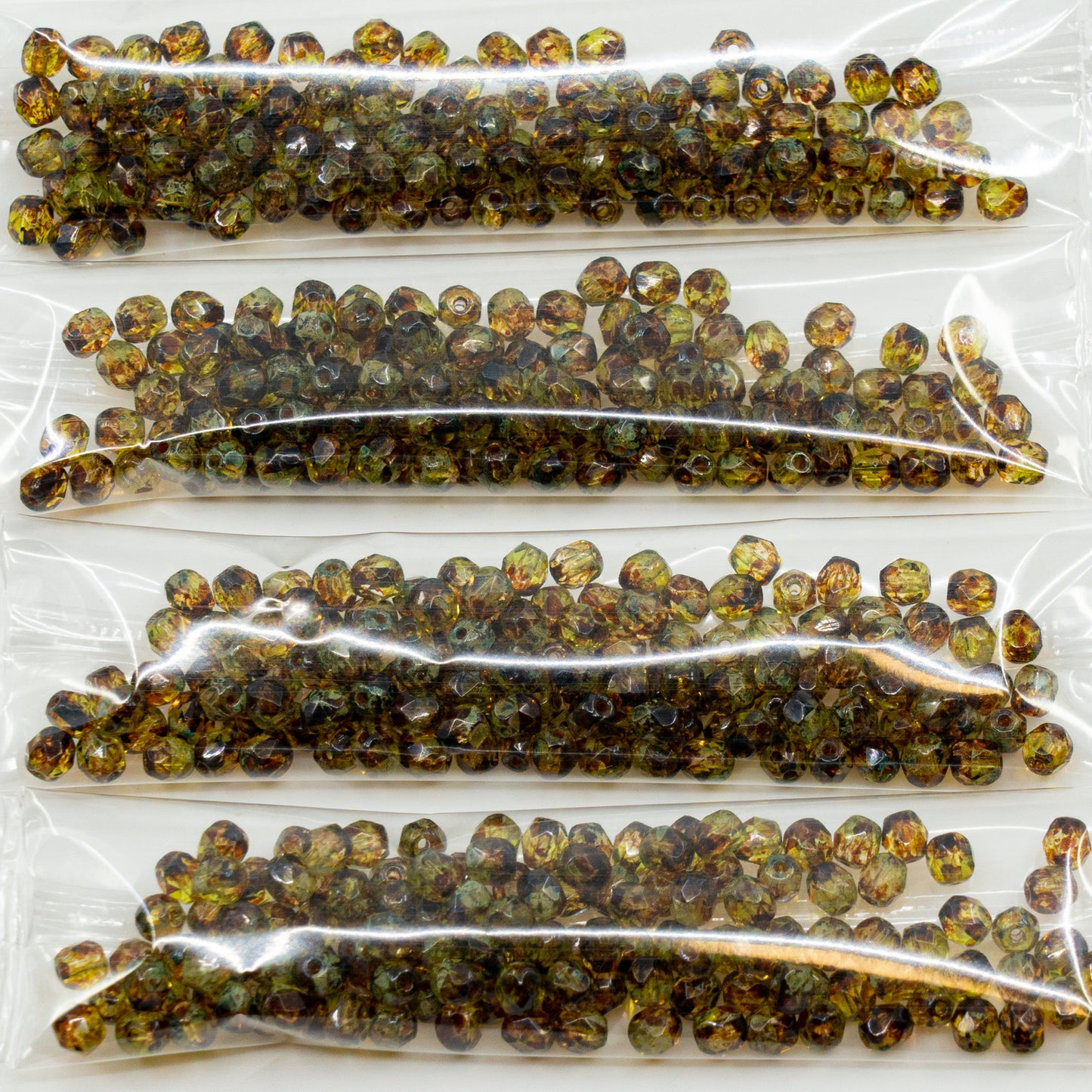 OUTLET 10 grams Faceted Round Fire Polished Beads, 4 x 4 mm, 50231 Travertin (50231-86800), Glass, Czech Republic
