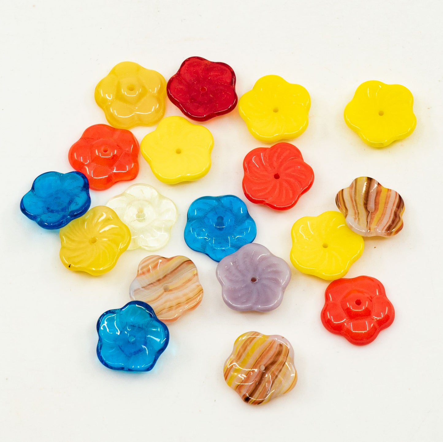 OUTLET 10 grams Flat Flower Beads, 12 x 12 mm, Mixed Colors (mix), Glass, Czech Republic