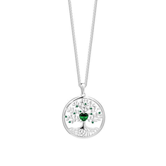 Pendant Sparkling Tree of Life Silver Ag-925 Rhodium Plated Jewelry, Cubic Zirconia Preciosa, Czech Bohemia PRECIOSA BEAUTY Jewelry, Green