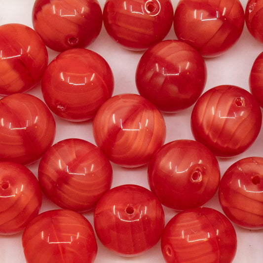 OUTLET 10 grams Round Druck Beads, 14 x 14 mm, Silk Red (silk-red), Glass, Czech Republic