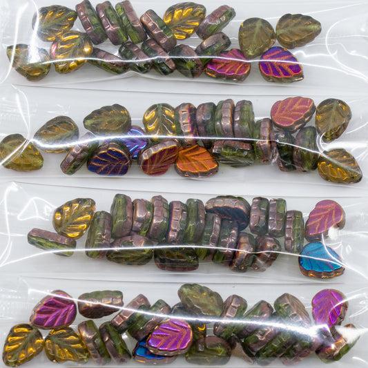 OUTLET 10 grams Mint Leaf Beads, 10 x 8 mm, Transparent Green Sliperit (50220-29500), Glass, Czech Republic