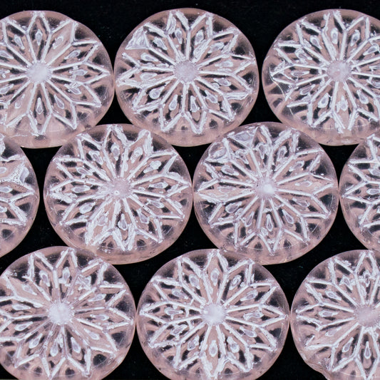 OUTLET 250g/50g Origami Flower Beads, 18 x 18 mm, Transparent Pink White Lined (70100-46401), Glass, Czech Republic