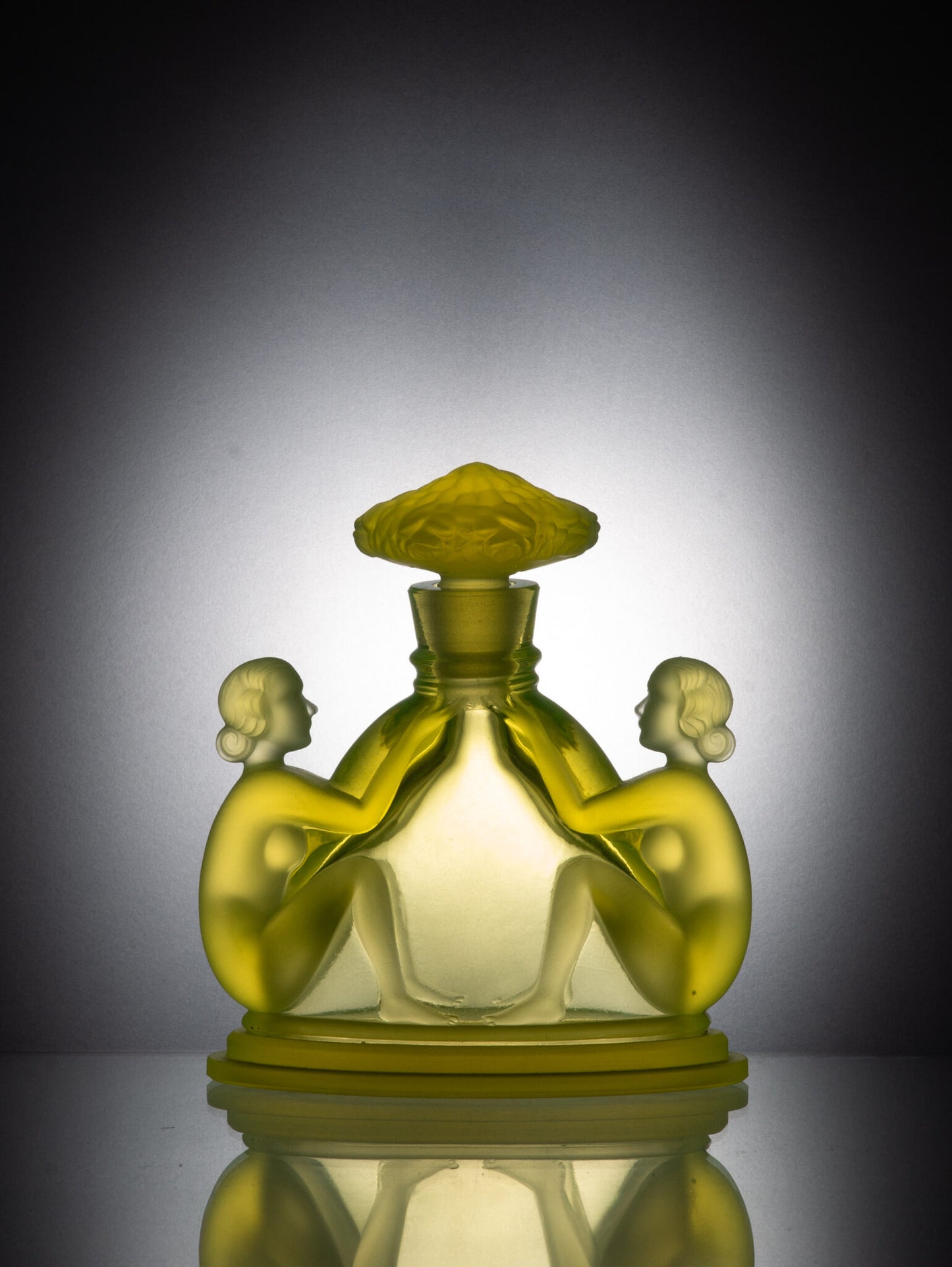 Seated Women Perfume Bottle – Uranium Art Glass, Czech Republic, OUTLET