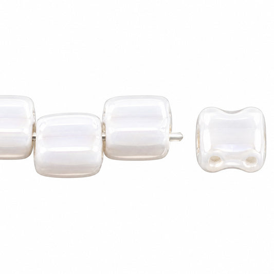 Silky 2-Hole Square Beads, White (2010), Glass, Czech Republic
