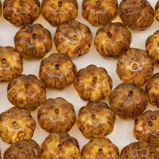 OUTLET 250g/50g Pumpkin Beads, 8 x 11 mm, Crystal Travertin (00030-86800), Glass, Czech Republic