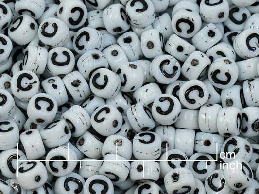 OUTLET 250g Pressed Czech Glass Letter Number Beads, 6 x 6 mm, (c), White Black Lined, Glass, Czech Republic