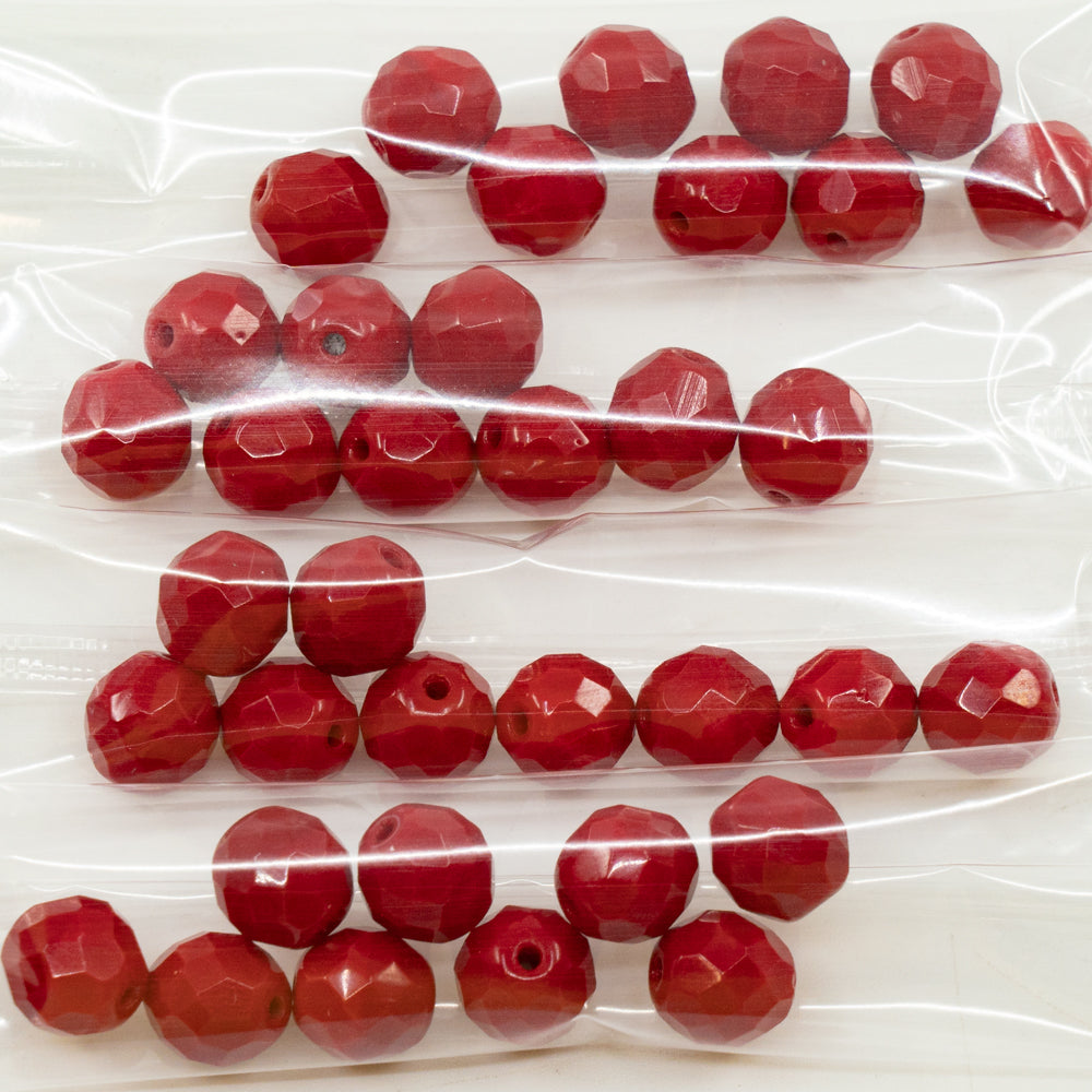 OUTLET 10 grams Faceted Round Fire Polished Beads, 10 x 10 mm, Red (93190), Glass, Czech Republic