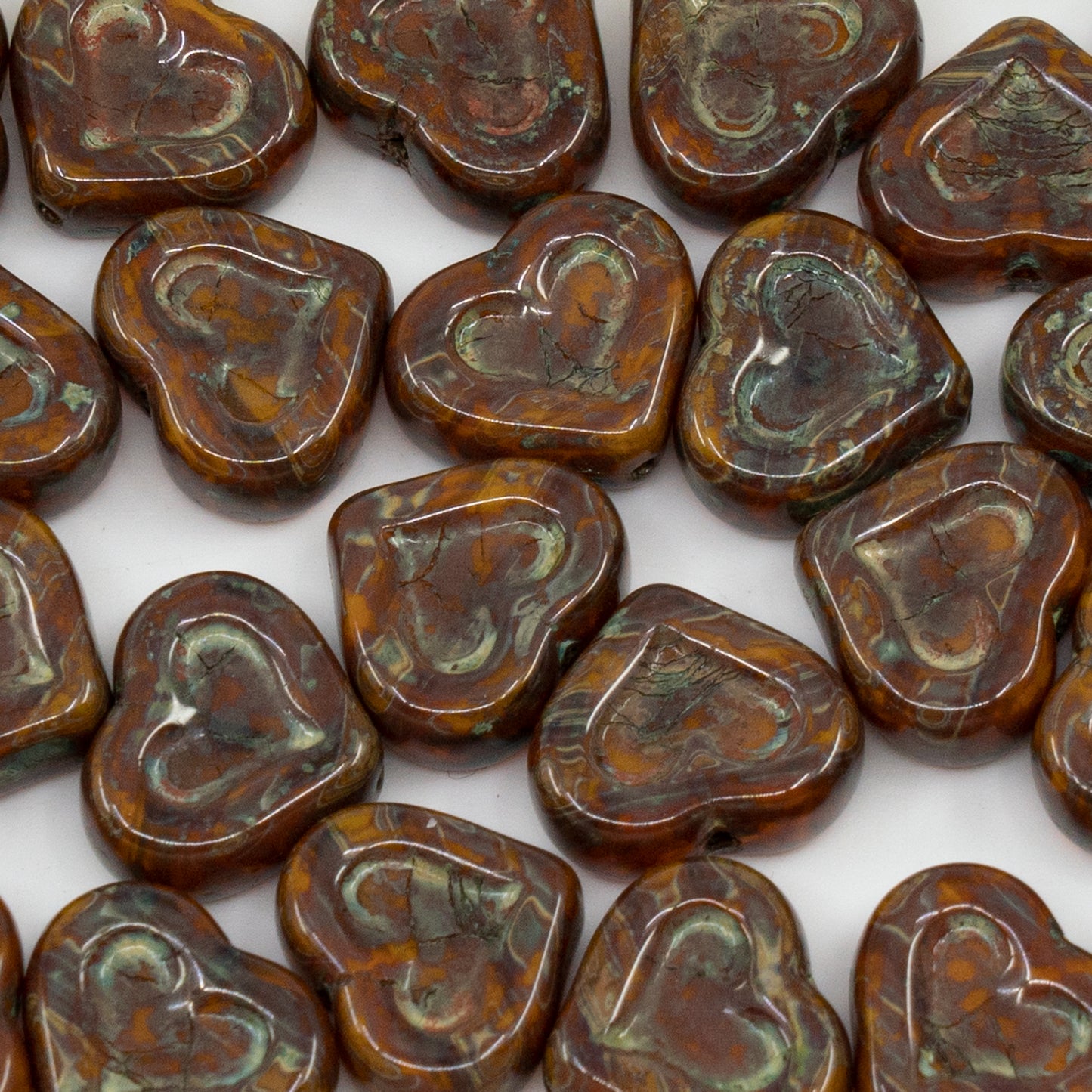OUTLET 250g/50g Heart With Heart Beads, 14 x 12 mm, Orange Travertin (81260-86800), Glass, Czech Republic