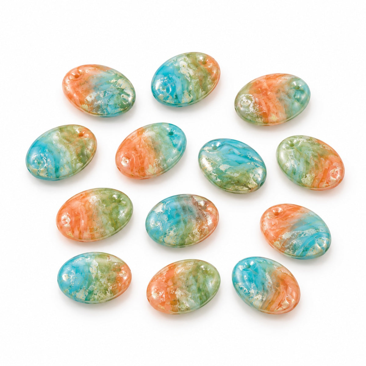 Oval Lentil Beads, X2773 Picasso (x2773-43400), Glass, Czech Republic