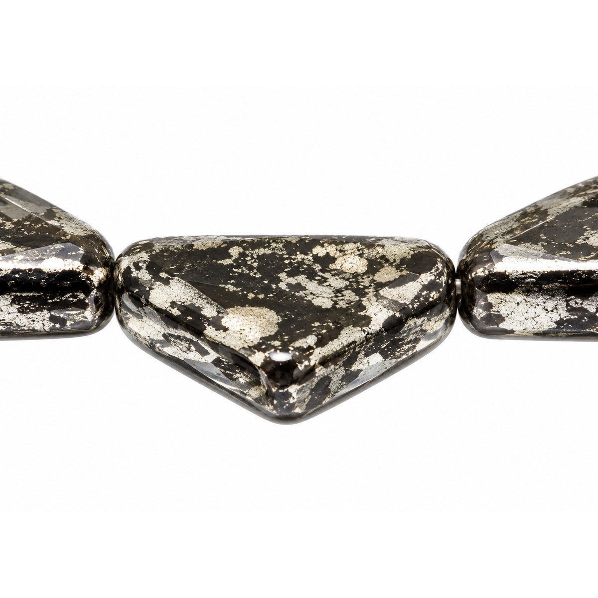 Triangle Pressed Beads, Black Picasso (23980-43400), Glass, Czech Republic