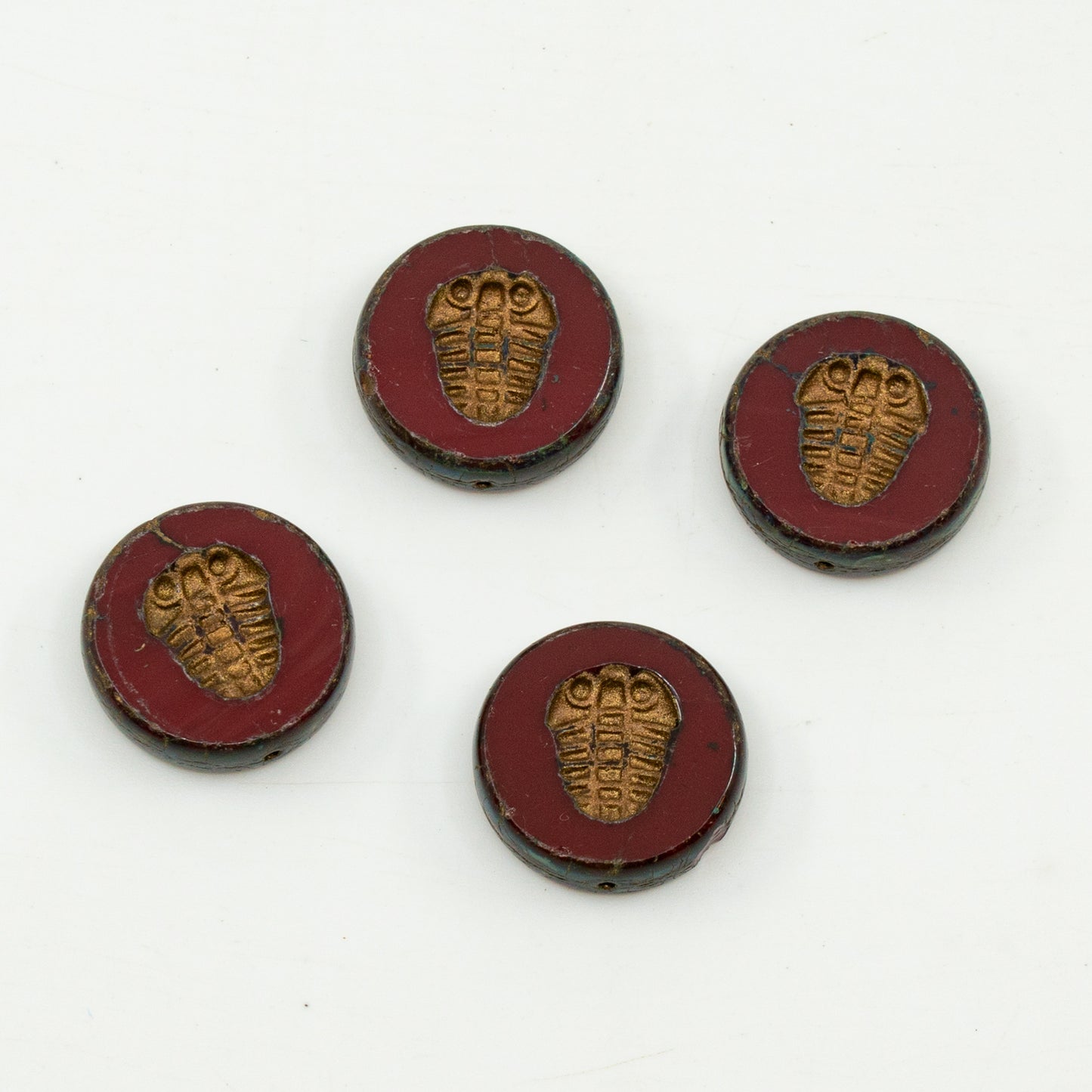 アウトレット 10グラム テーブルカット トリロビットビーズ、17 x 17 mm、93250 銅線入り (93250-54200)、ガラス、チェコ共和国