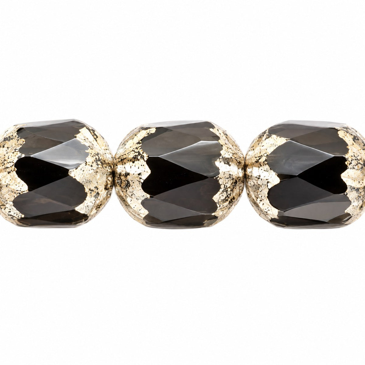 Faceted Fire Polished Beads Special Cut, Black Antique Silver Patina (23980-81002), Glass, Czech Republic