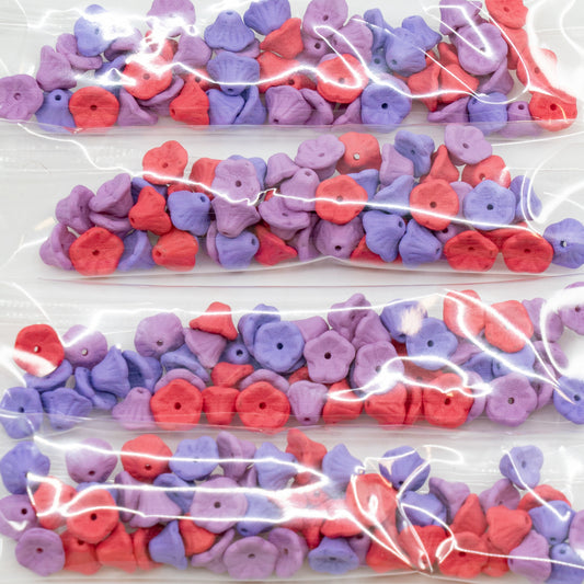 奥特莱斯 10 克铃花杯珠，7 x 5 毫米，白色亮橙色粉色哑光（粉色混合），玻璃，捷克共和国