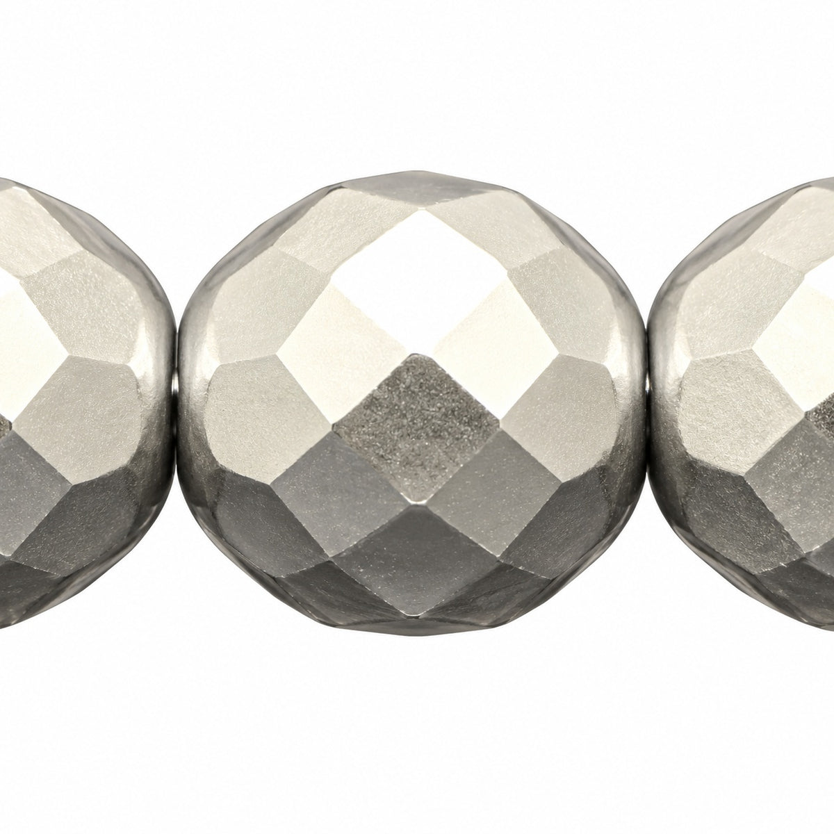 Faceted Round Fire Polished Beads, Crystal Silver Matte (00030-01700), Glass, Czech Republic