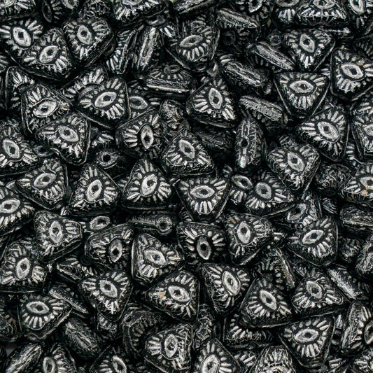 OUTLET 50g Triangle With Eye Beads, 7 x 7 mm, Black Silver Lined (23980-54201), Glass, Czech Republic