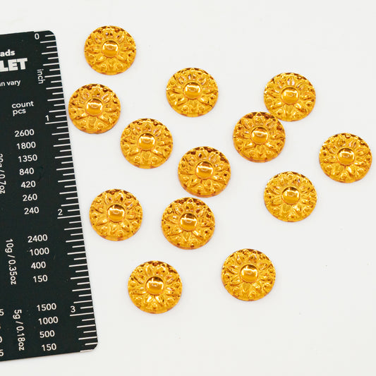 OUTLET 10 grams Glass Pressed Crystal Stones, 18 x 18 mm, Topaz Orange Foiled Sun (orange-F-sun), Glass, Czech Republic