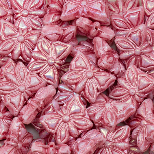 OUTLET 250g Butterfly Beads, 15 x 12 mm, White Ab Full (2X Side) Pink Lined (02010-28703-54321), Glass, Czech Republic