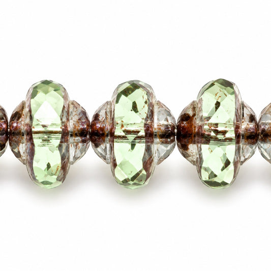 Faceted Special Cut Beads Ufo, Transparent Green Bronze (50510-14415), Glass, Czech Republic