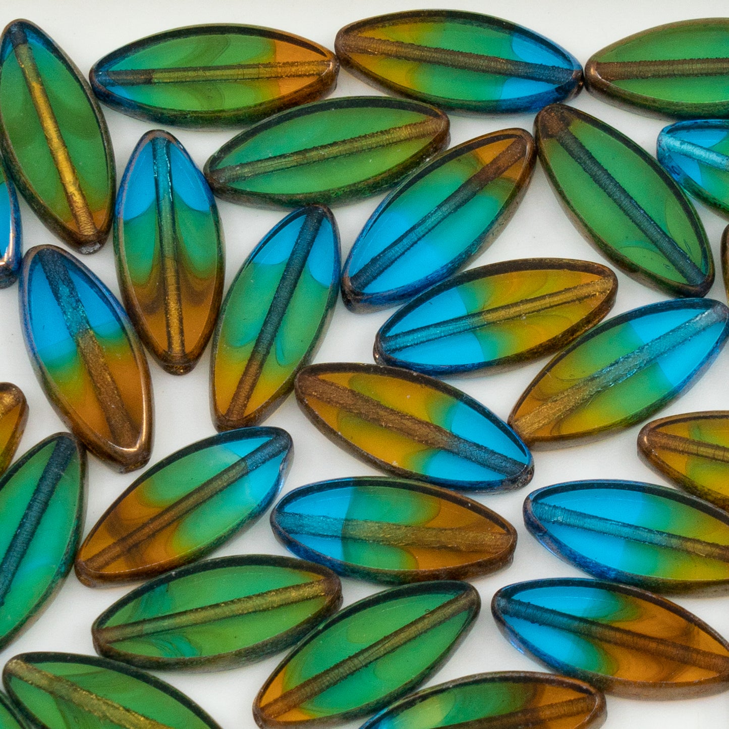 アウトレット 10グラム テーブルカットビーズ オーバル、18 x 7 mm、T0050 ブロンズ (t0050-14415)、ガラス、チェコ共和国