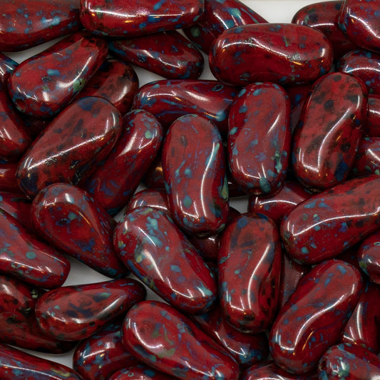 OUTLET 250g Shaped Pressed Beads, 17 x 9 mm, Opaque Red Travertin (93200-86800), Glass, Czech Republic