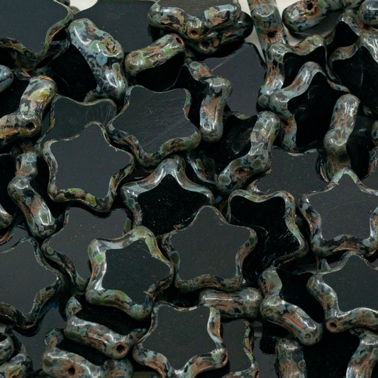 OUTLET 250g Table Cut Star Beads, 12 x 12 mm, Black Travertin (23980-86800), Glass, Czech Republic