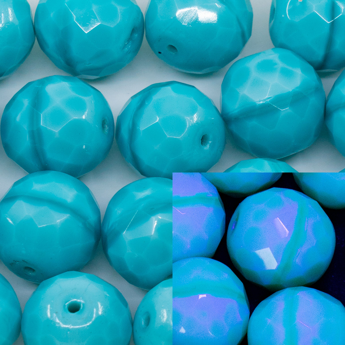 OUTLET 250g/50g Faceted Round Fire Polished Beads, 14 x 14 mm, Silk Turquoise (54220), Glass, Czech Republic