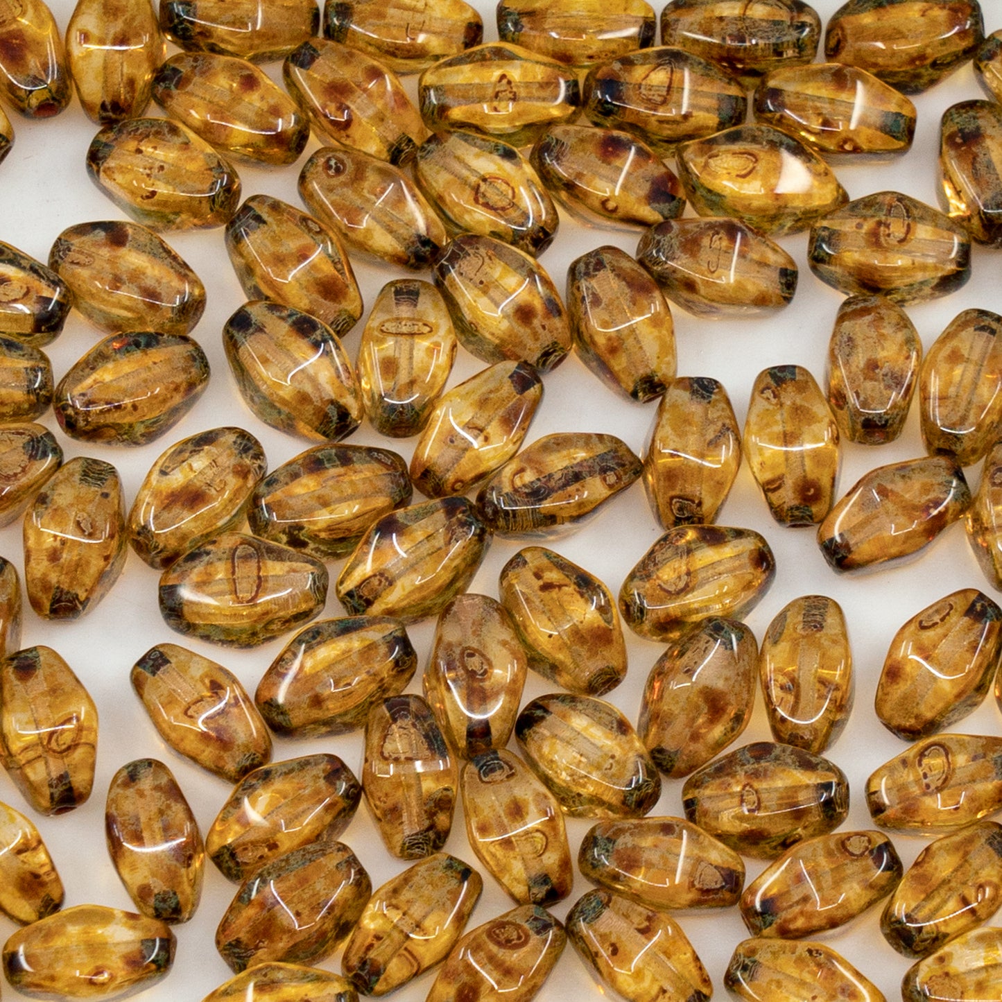 OUTLET 250g/50g Olive Oval Pressed Glass Beads With Edges, 8 x 6 mm, Crystal Travertin (00030-86800), Glass, Czech Republic