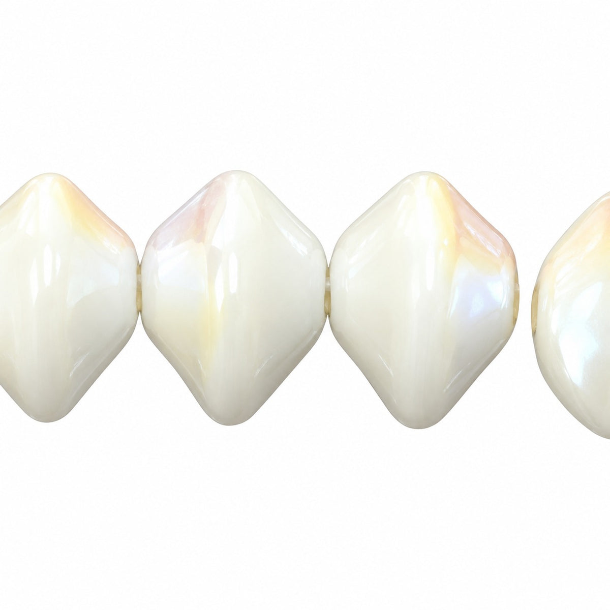 Oval Beads, Chalk White Ab (03000-28701), Glass, Czech Republic