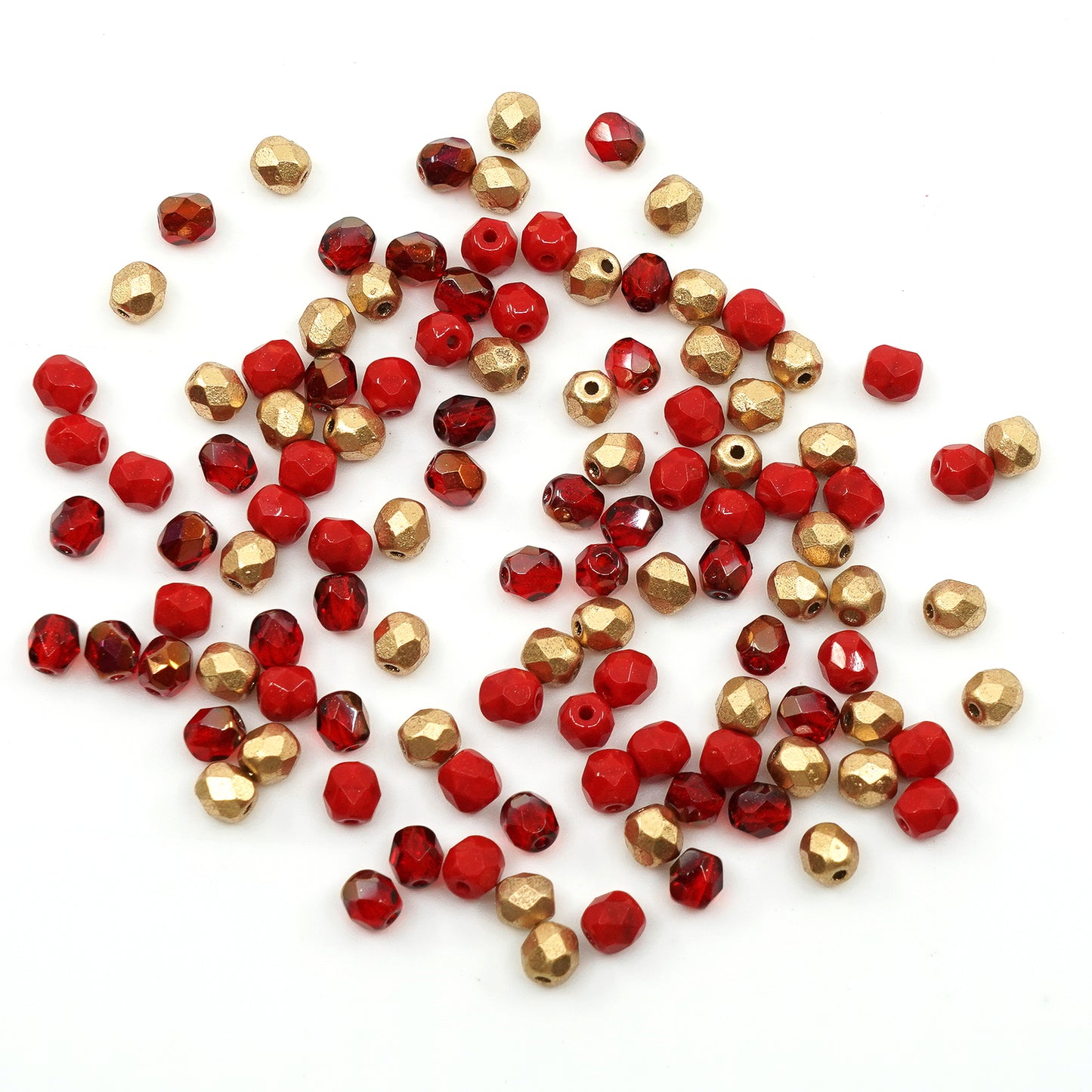 OUTLET 10 grams Faceted Round Fire Polished Beads, Mixed Colors Red (MIX-RED), Glass, Czech Republic