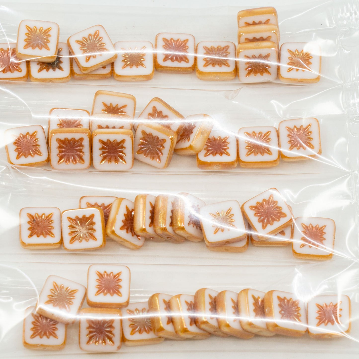 OUTLET 10 grams Table Cut Square Kiwi Beads, 10 x 10 mm, White Full Apricot (02010-29123), Glass, Czech Republic