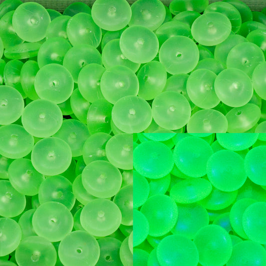 OUTLET 50g Space Disk Beads, 8 x 8 mm, Transparent Green Matte (50800-84100), Glass, Czech Republic