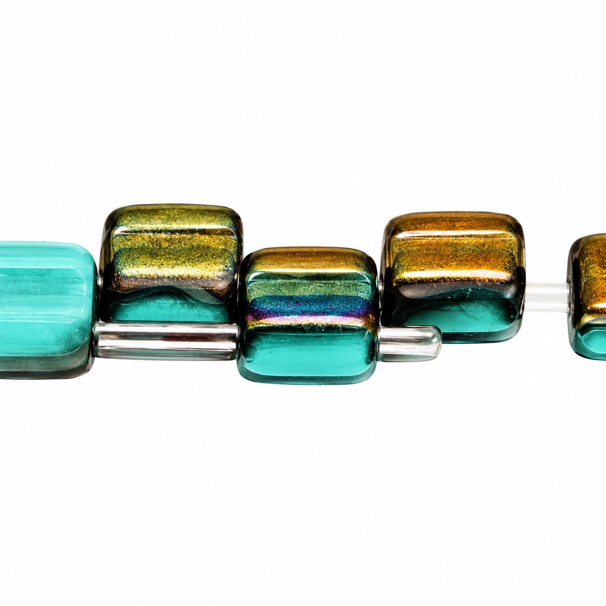 Silky 2-Hole Square Beads, Turquise Matte Crystal Vitrail Medium Coating (63120-84110-28101), Glass, Czech Republic