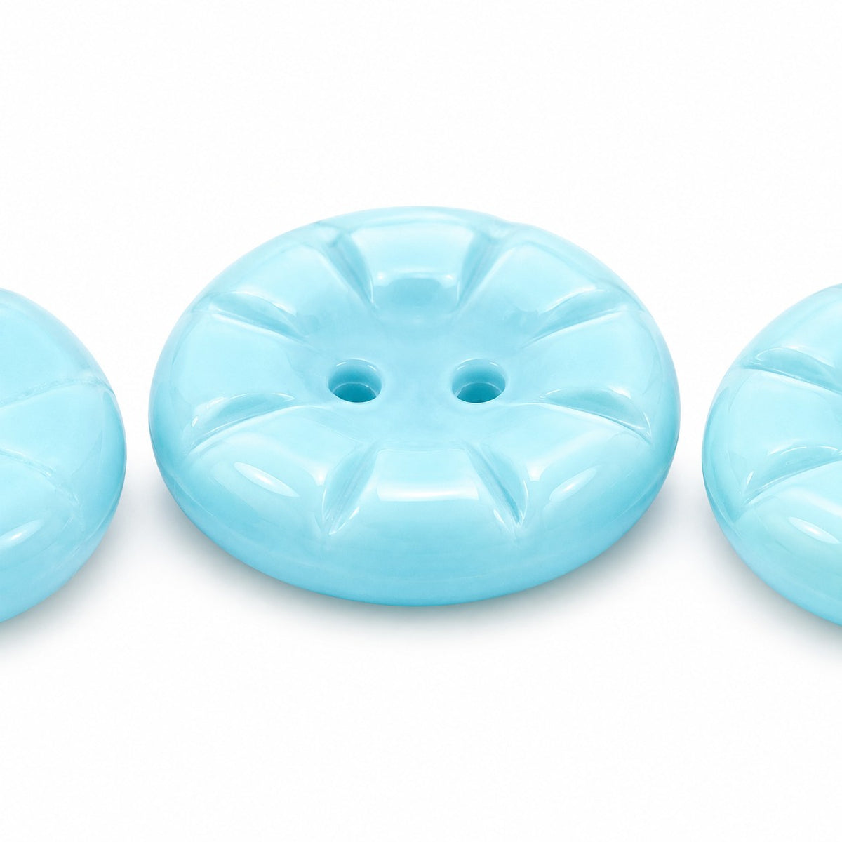 Button Pressed 2-Hole Beads, Blue (63010), Glass, Czech Republic