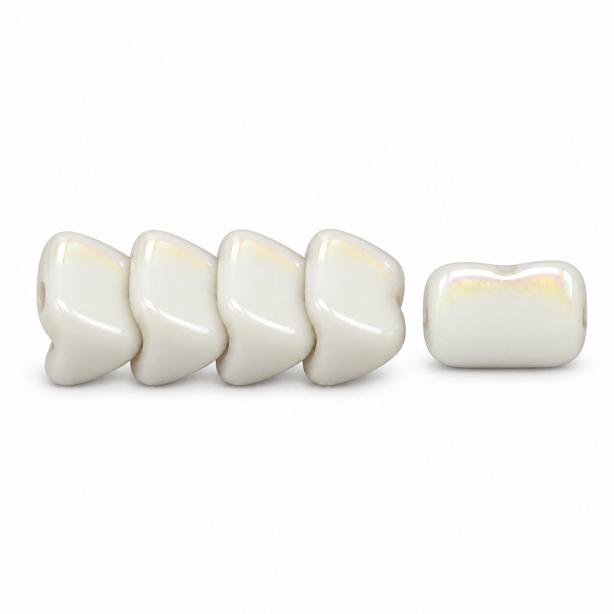 Dome Beads With Middle Hole, White Hematite Ab (02010-14400-28701), Glass, Czech Republic