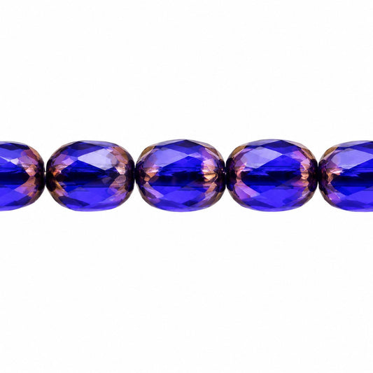 Faceted Fire Polished Beads Special Cut, Transparent Blue Bronze (30080-14415), Glass, Czech Republic