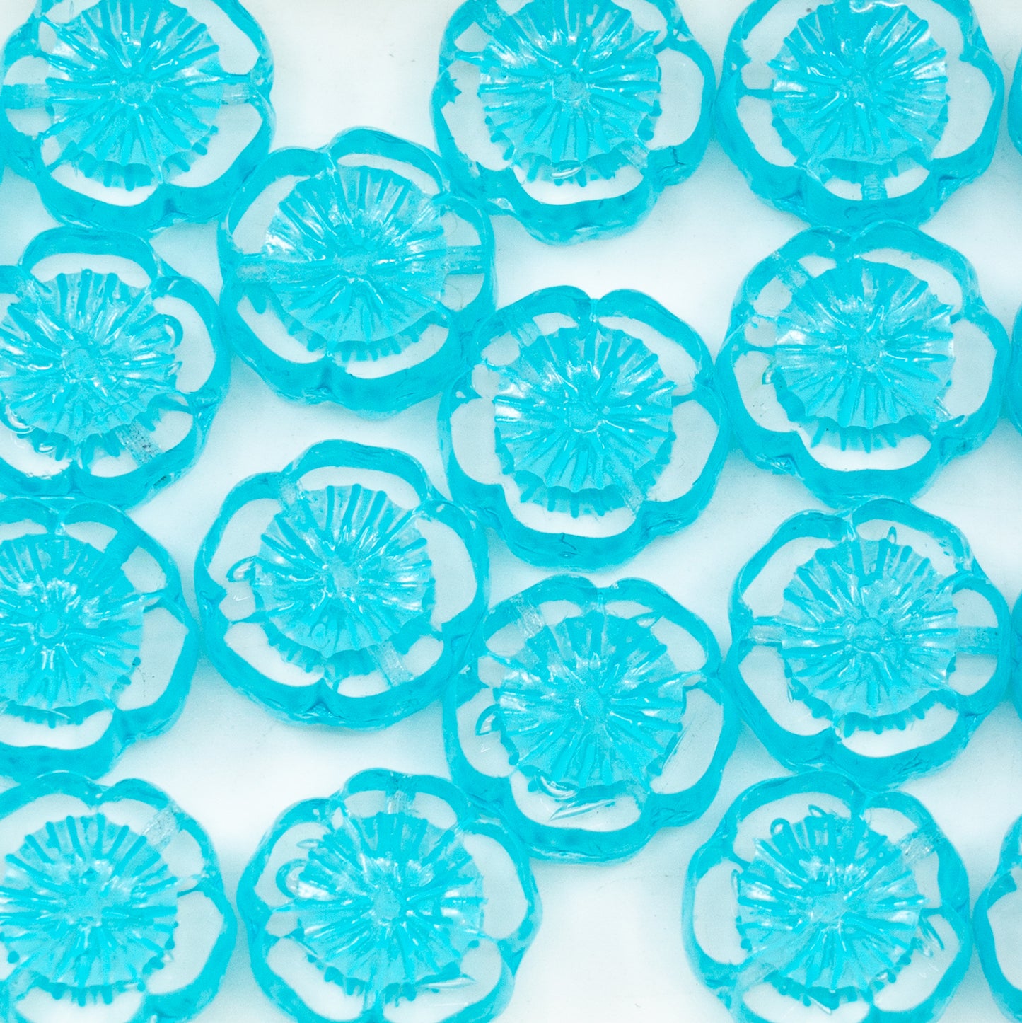 OUTLET 50 grams Table Cut Hawaii Flower Beads, 14 x 14 mm, Crystal Turqouise Spotted (00030-33309), Glass, Czech Republic