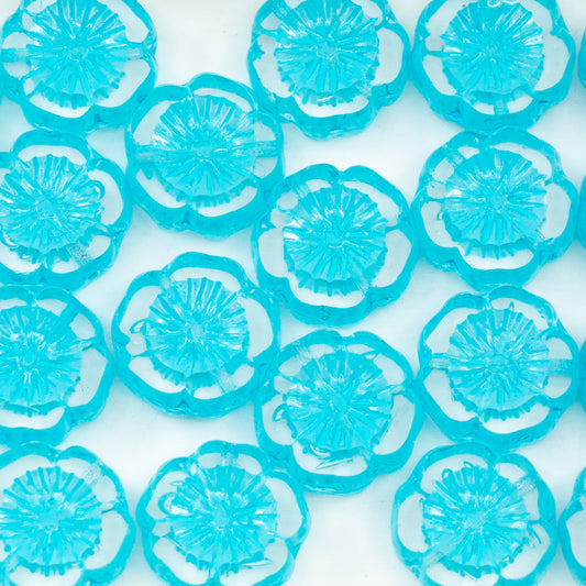 OUTLET 50 grams Table Cut Hawaii Flower Beads, 14 x 14 mm, Crystal Turqouise Spotted (00030-33309), Glass, Czech Republic