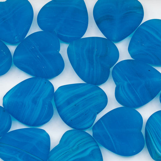 OUTLET 250g/50g Heart Beads, 15 x 16 mm, Blue Striped (BLUE-STRIPED), Glass, Czech Republic