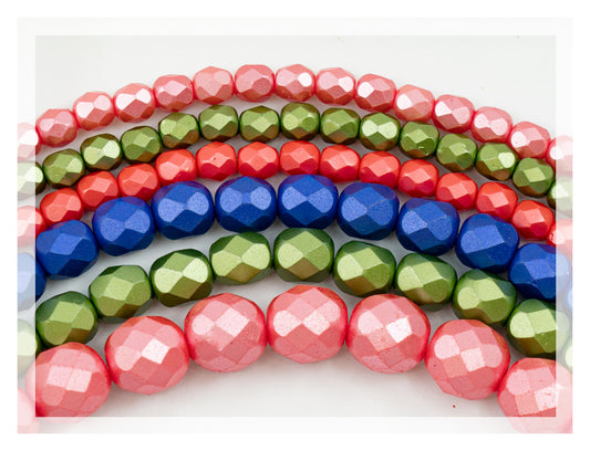 Set of Czech Faceted Round Glass Beads, 6x Stranded Fire-Polished Beads by 15 cm - Pink - kit for jewelry making, Glass, Czech Republic