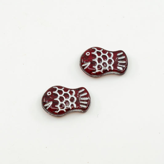 OUTLET 10 grams Fish Pressed Beads, 19 x 12 mm, Transparent Red Silver Lined (90090-81403), Glass, Czech Republic