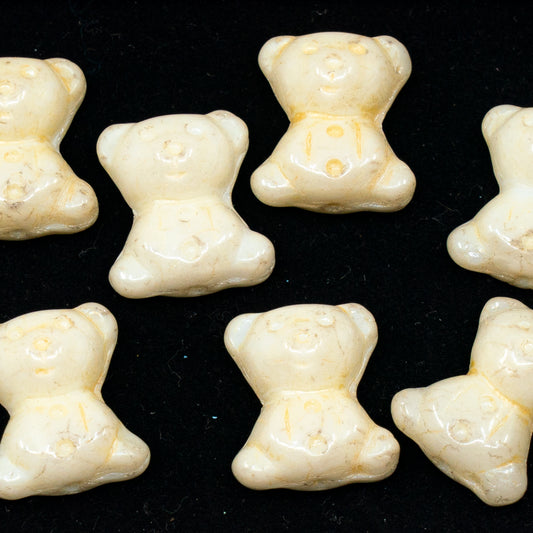 OUTLET 250 grams Cute Bear Beads, 20 x 9 mm, White Luster Yellow Full Coated (02010-14483), Glass, Czech Republic